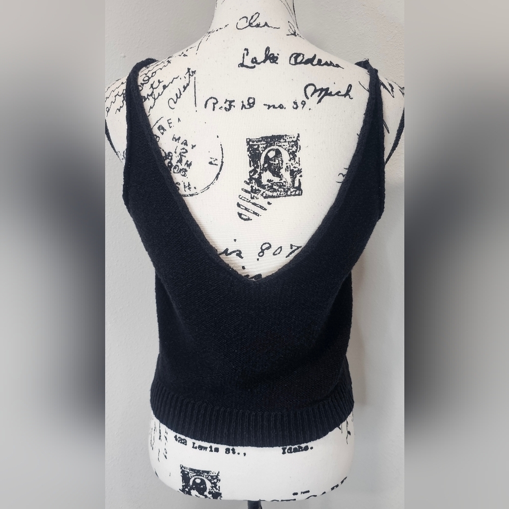 Zara Knit Black Boho Hippie Cropped Sweater Tank Top Size Medium - Picture 5 of 10